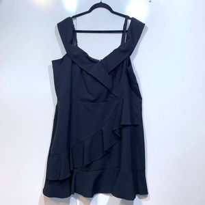 City Chic Off Shoulder Ruffle Hem Dress Black Sz 22